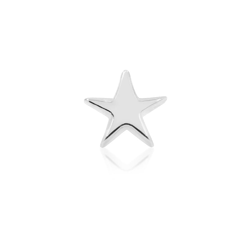 Star flat-back earring top in solid 14k white gold for compatible threadless jewellery.