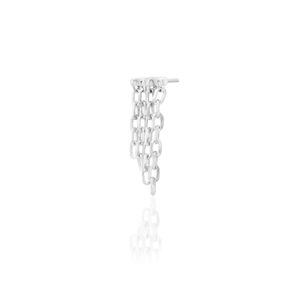 Statement cartilage earring in white gold with a 10.7mm chain drop and refined threadless construction.