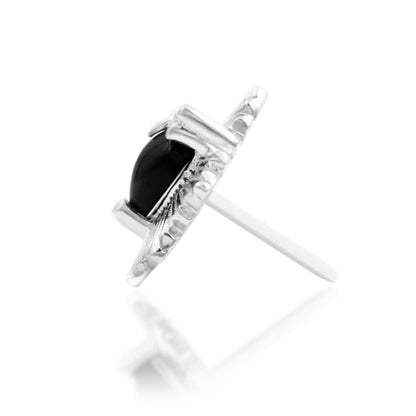     Statement celestial flat earring design in solid yellow gold with a central black onyx gemstone
