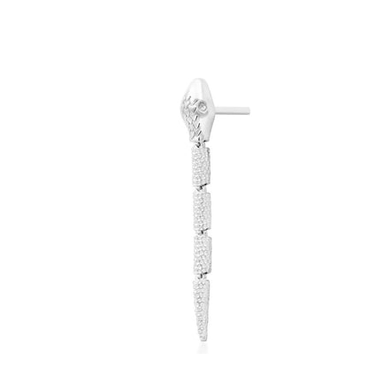 Statement white gold conch dangle featuring a long textured snake silhouette