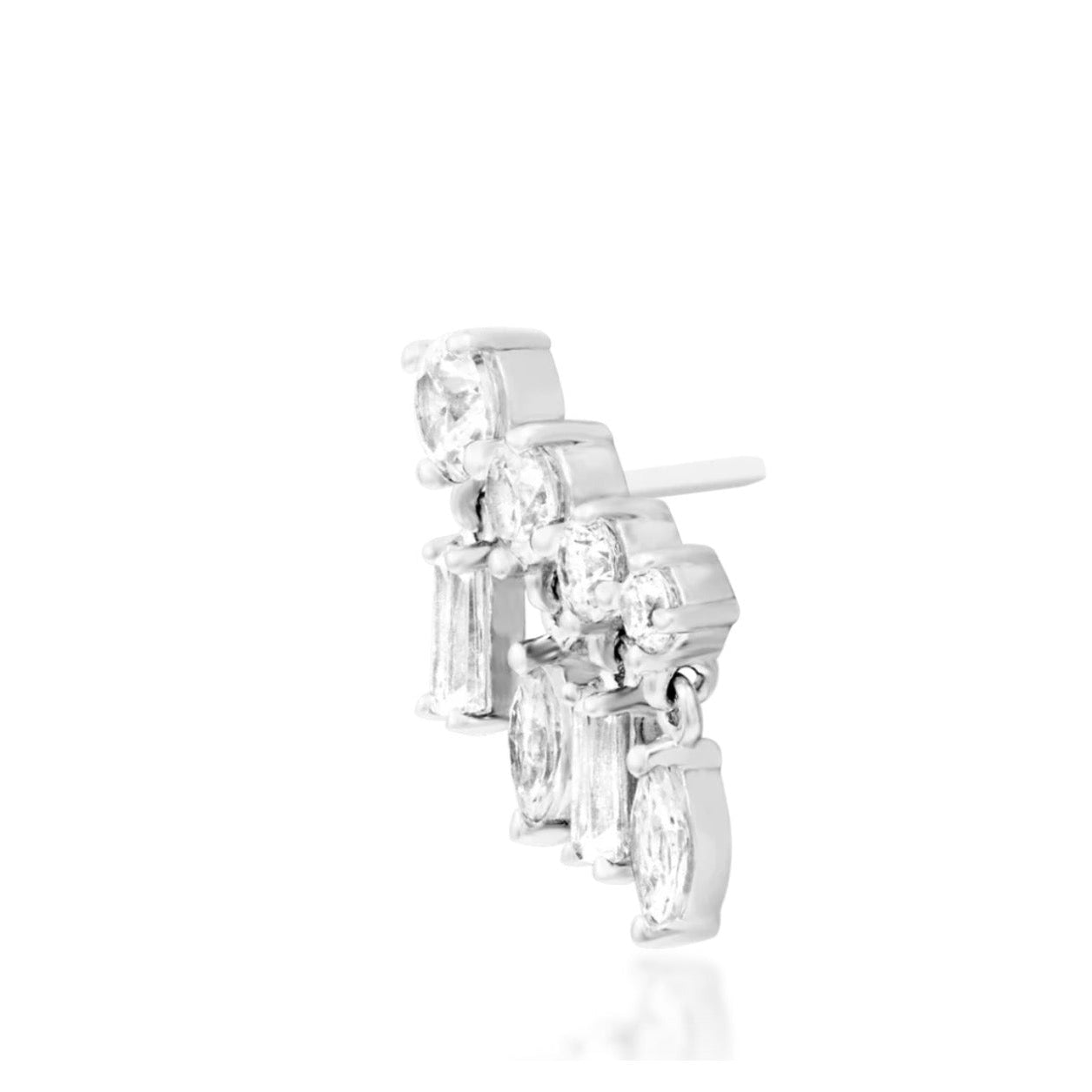 Statement white gold conch jewellery with baguette, marquise and round white CZ stones