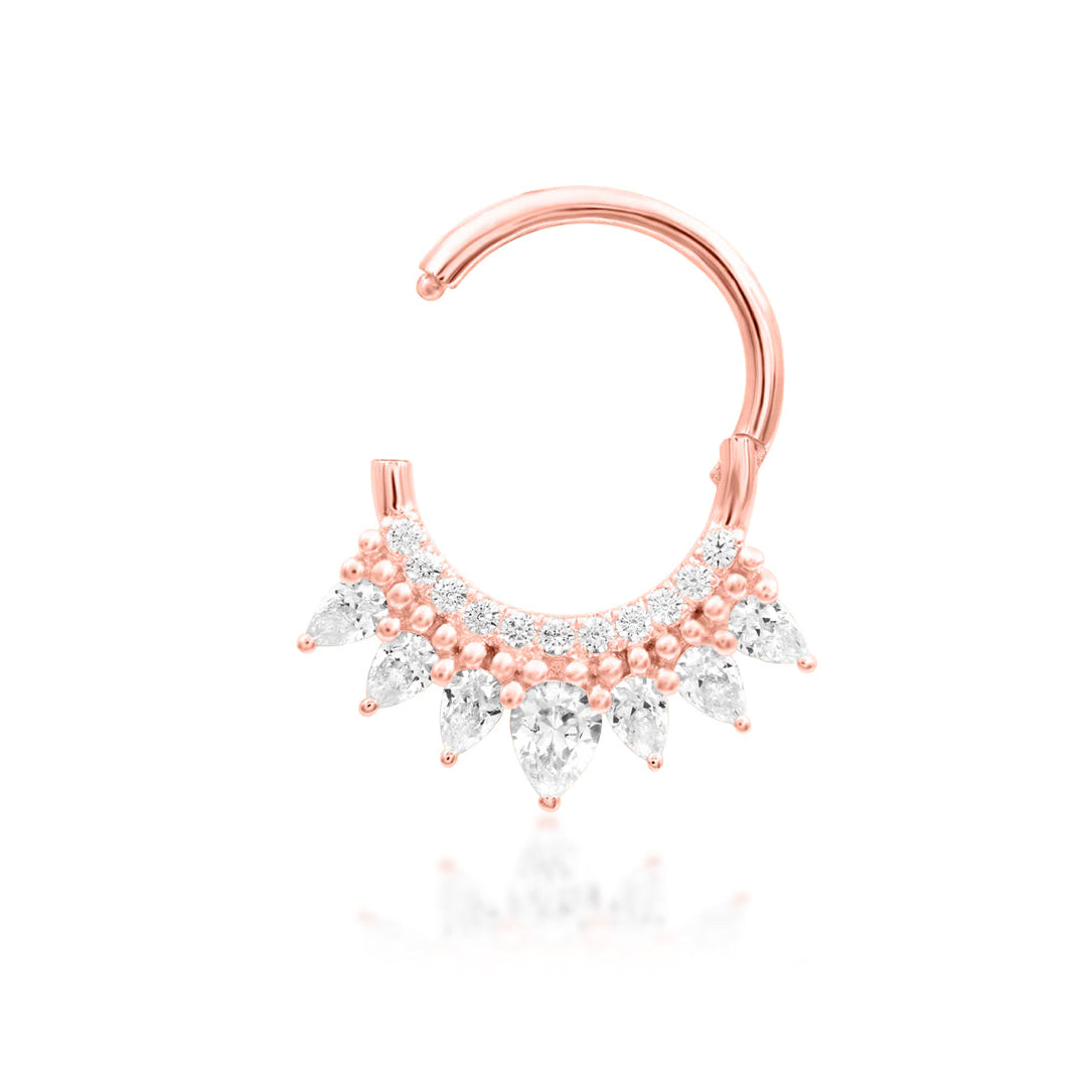 Statement daith styling featuring Junipurr Magnifique creating a dramatic pear CZ focal point.