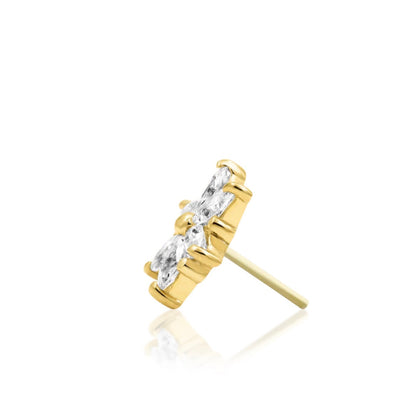 Statement helix earring in solid yellow gold featuring Junipurr Anastasia’s sparkling marquise flower.