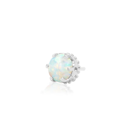 Petite white gold forward helix stud set with a multicoloured synthetic opal