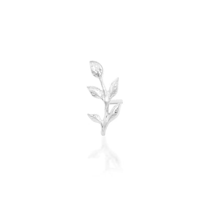 Textured gold ear jewellery in white gold with softly detailed leaves that reflect light without gemstones