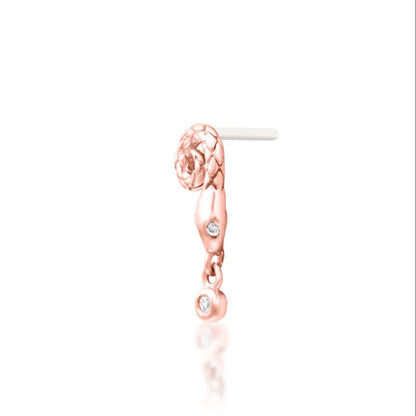 Coiled serpent helix stud in solid rose gold with a hypnotic spiral design