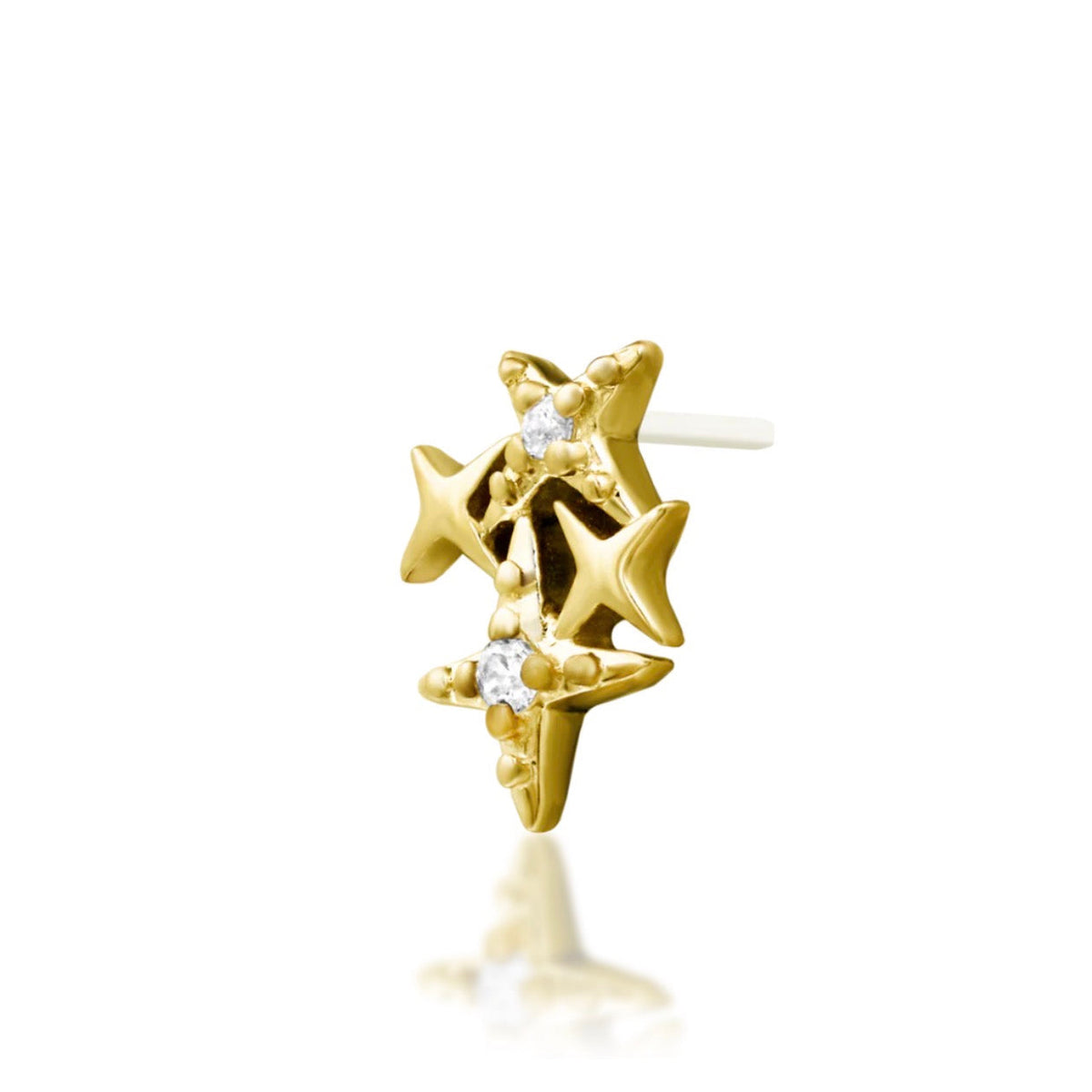 Textured star flat piercing jewellery in yellow gold with an elongated celestial cluster design.