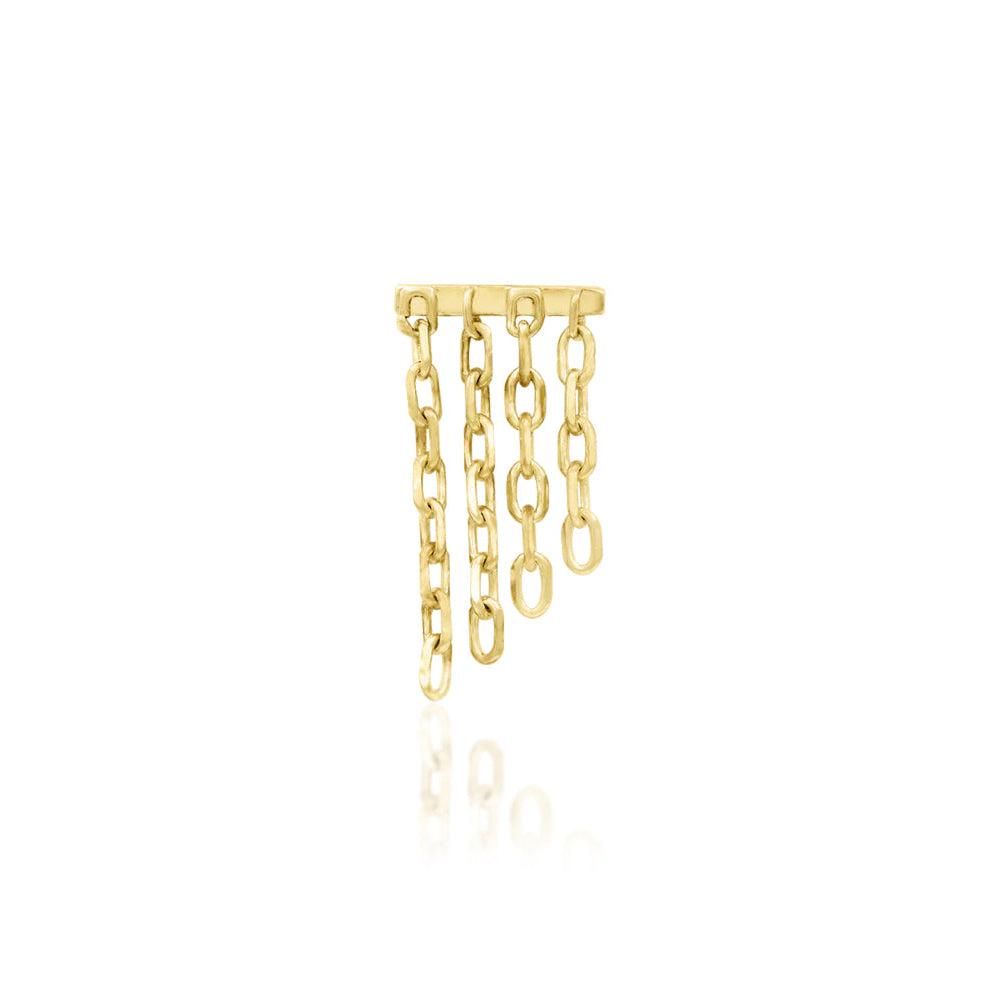 Threadless chain earring in solid yellow gold with an elongated flowing design for curated ear styling.