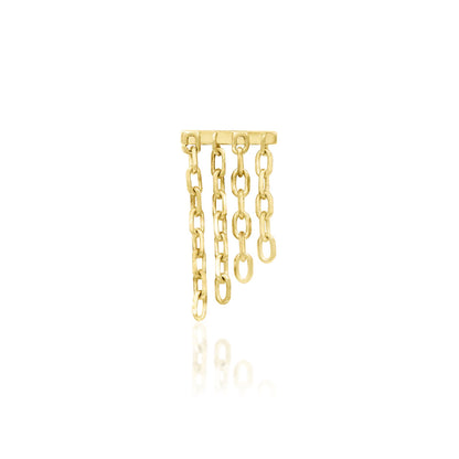 Threadless chain earring in solid yellow gold with an elongated flowing design for curated ear styling.