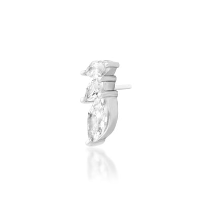 White gold conch earring with three differently sized marquise-cut CZ stones
