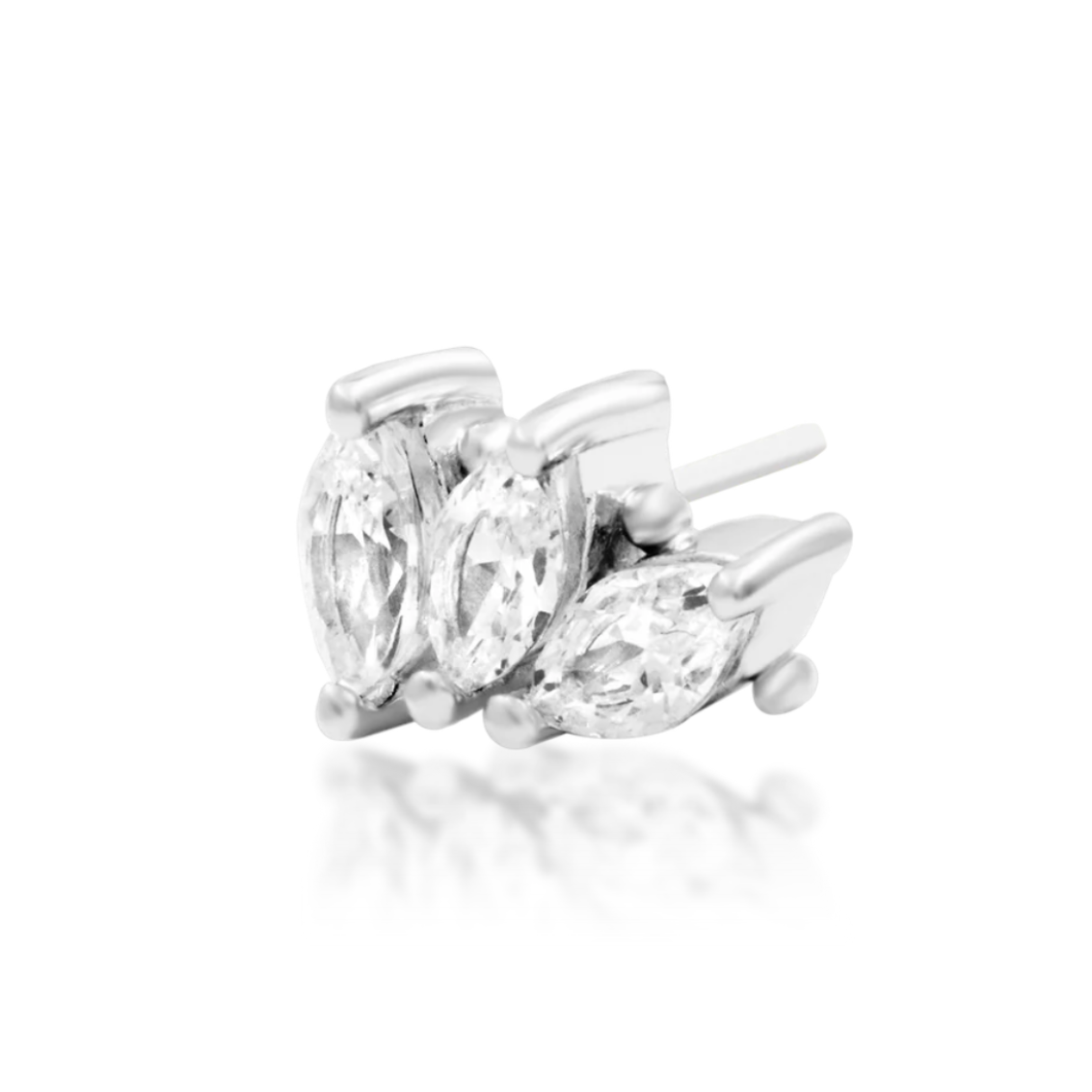 White gold cartilage cluster featuring three marquise cubic zirconia arranged like petals