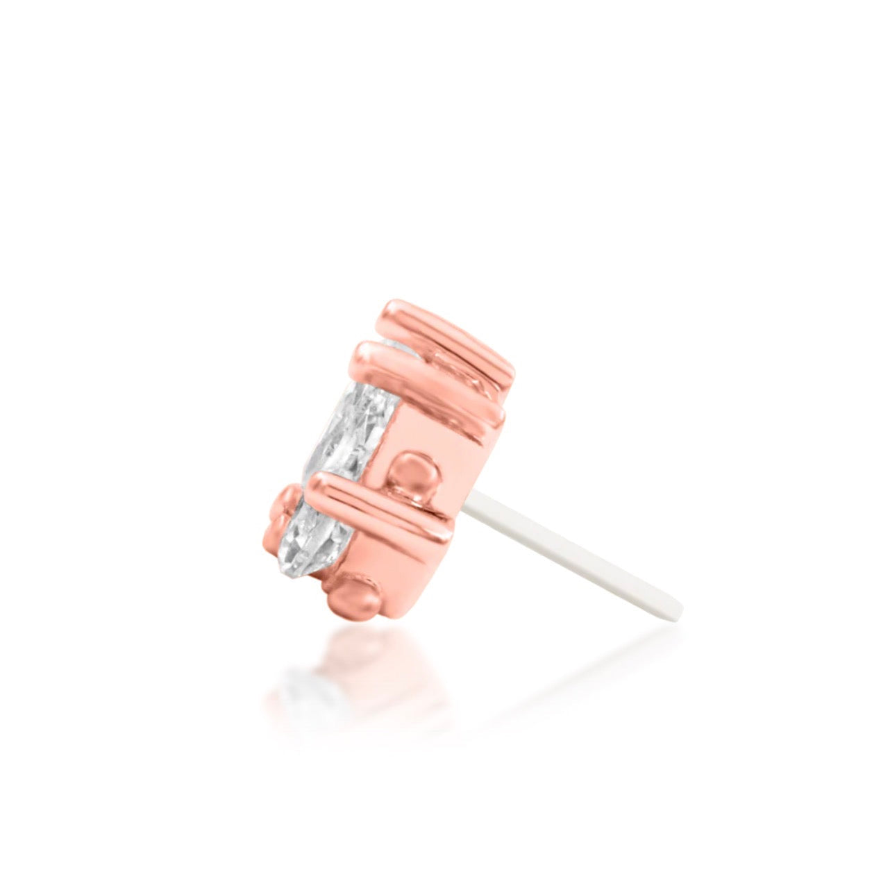 Three-petal rose gold flat earring with brilliant marquise-cut CZ gemstones