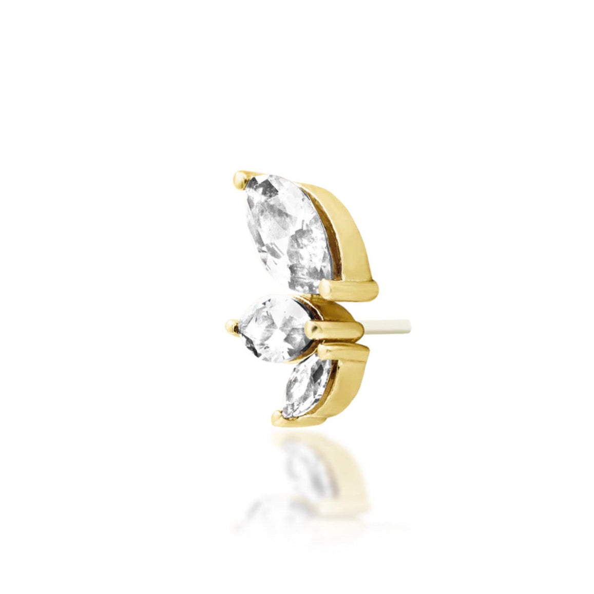 Yellow gold cartilage cluster with three graduated marquise-cut white CZ stones