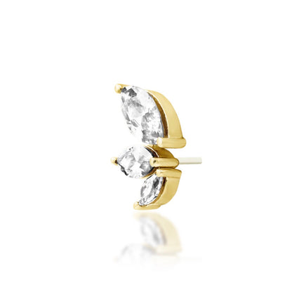 Yellow gold cartilage cluster with three graduated marquise-cut white CZ stones