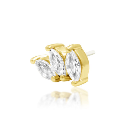 Yellow gold floral cartilage earring with three marquise-cut cubic zirconia stones