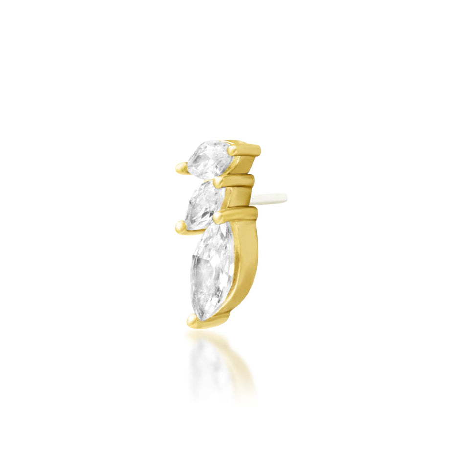 Yellow gold helix cluster with three prong-set marquise white CZ stones
