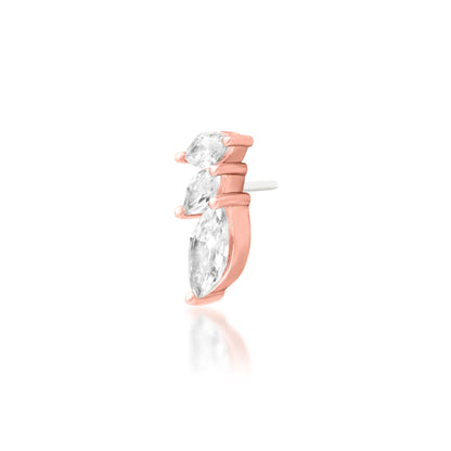 Rose gold helix earring featuring three marquise-cut white CZ stones