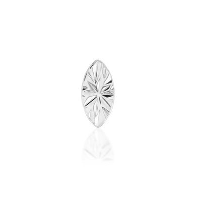Tiny gold earring in 14k white gold, available in two compact engraved marquise sizes.
