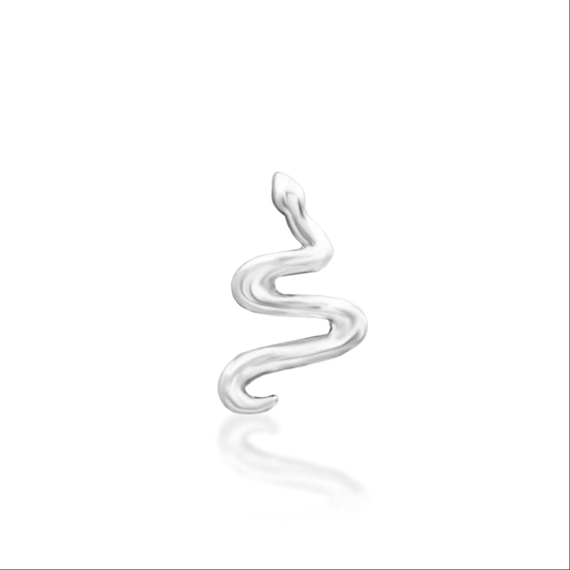 Tiny white gold serpent tragus stud with a smooth and sinuous silhouette