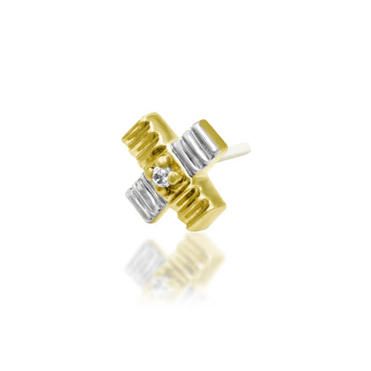     Two-tone solid gold piercing stud with a bold architectural X silhouette