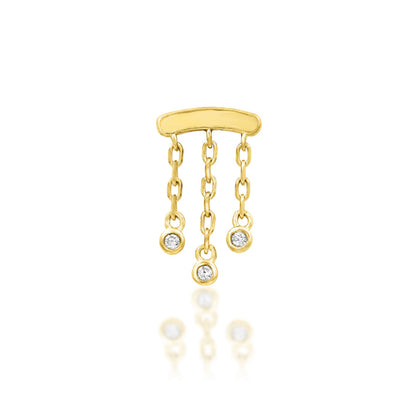 Junipurr Delilah triple CZ chain dangle helix earring in solid 14k yellow gold