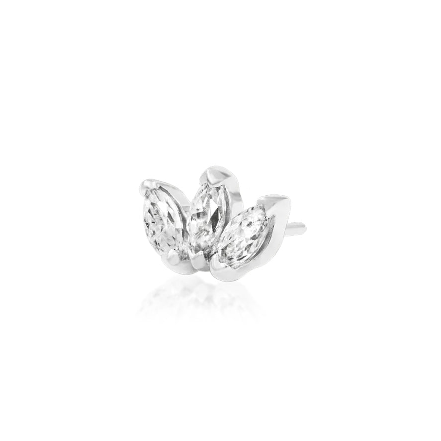 Junipurr Triple Marquise Fan flat earring in white gold with a symmetrical gemstone design
