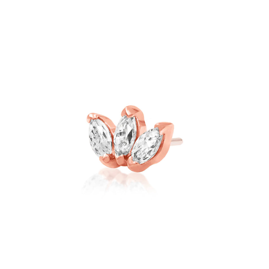Junipurr Triple Marquise Fan lobe earring in polished rose gold with three gemstones