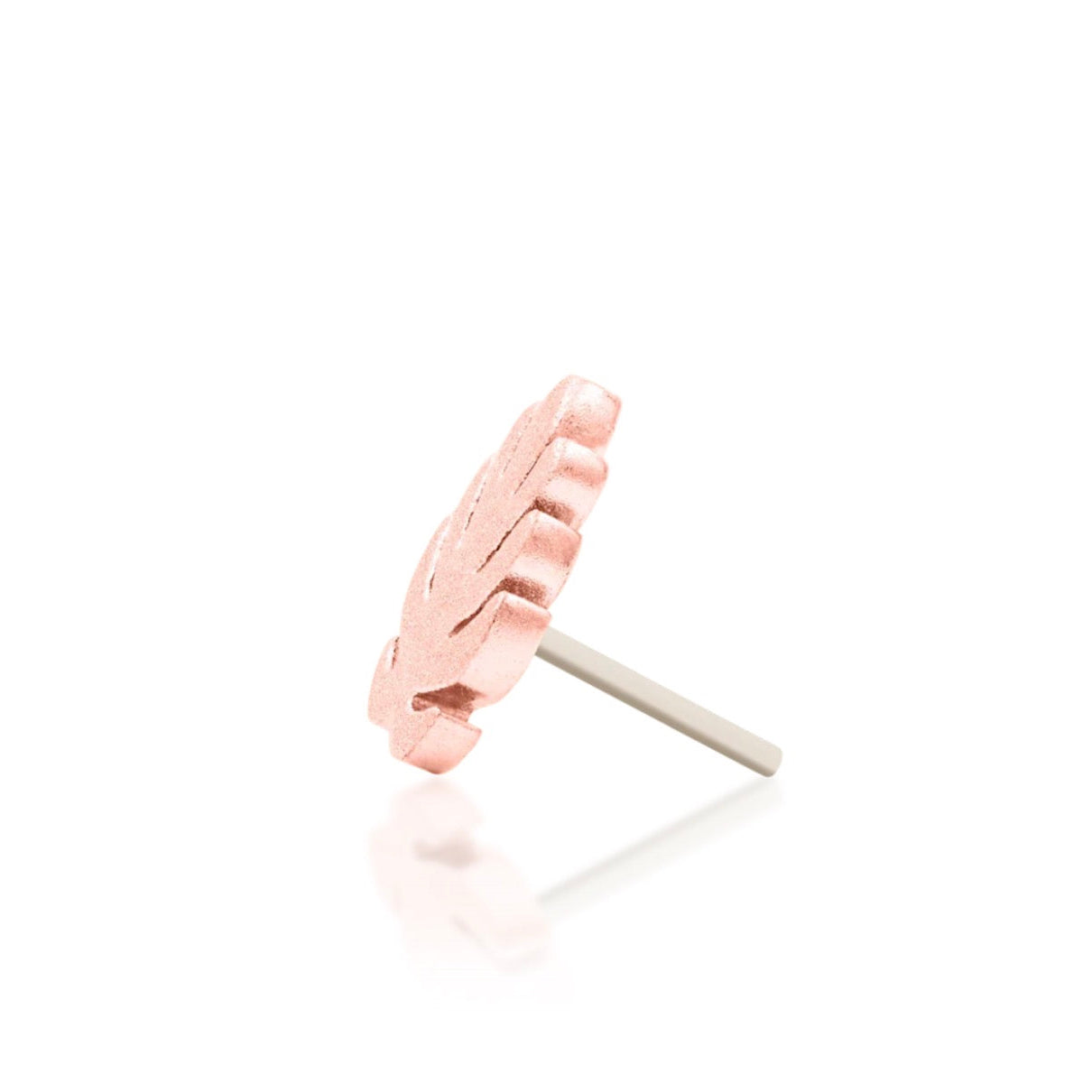 Tropical leaf earring in rose gold with a soft matte surface and sculpted monstera shape.