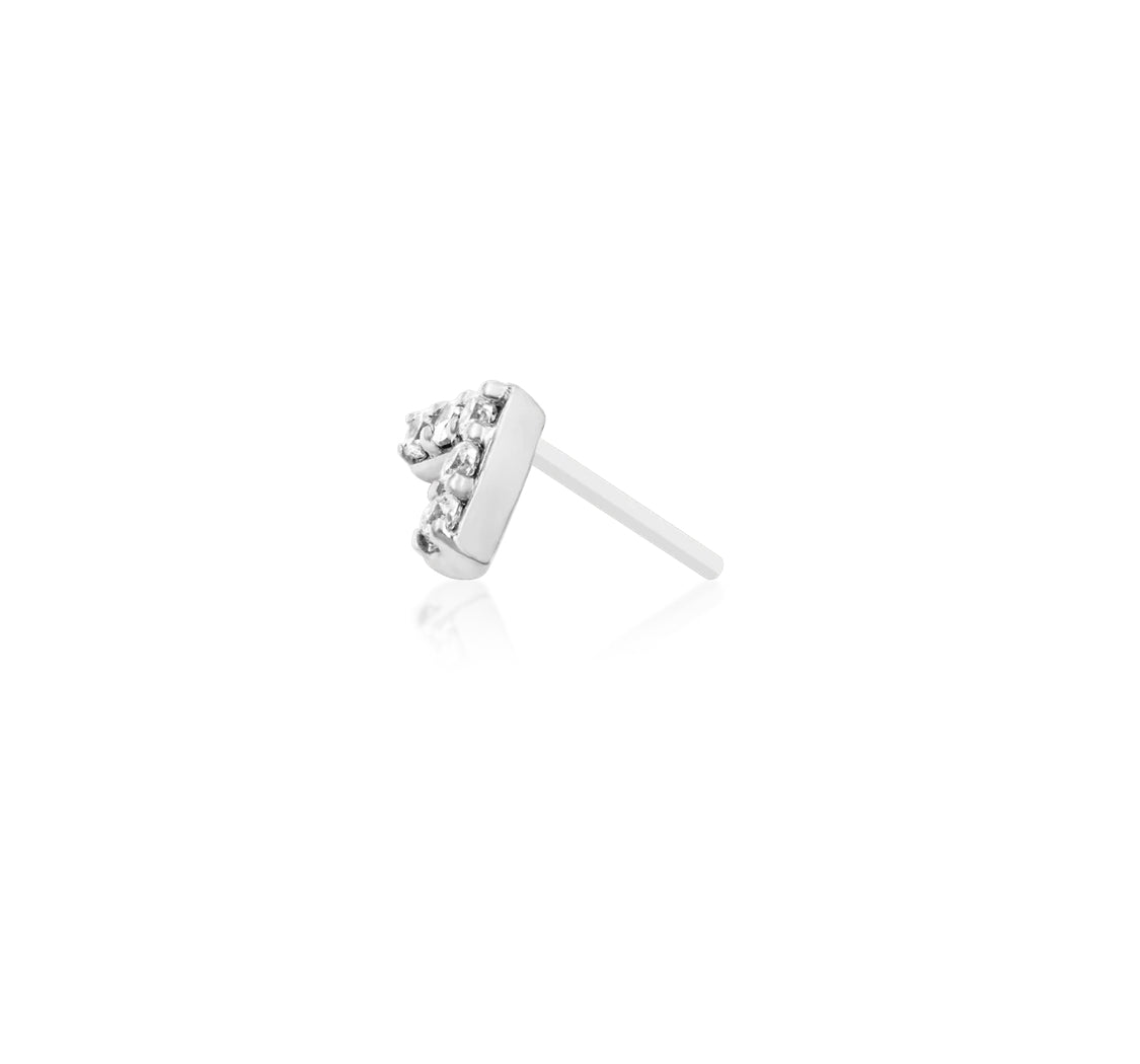 V-shaped white gold flat piercing jewellery set with five round white CZ stones