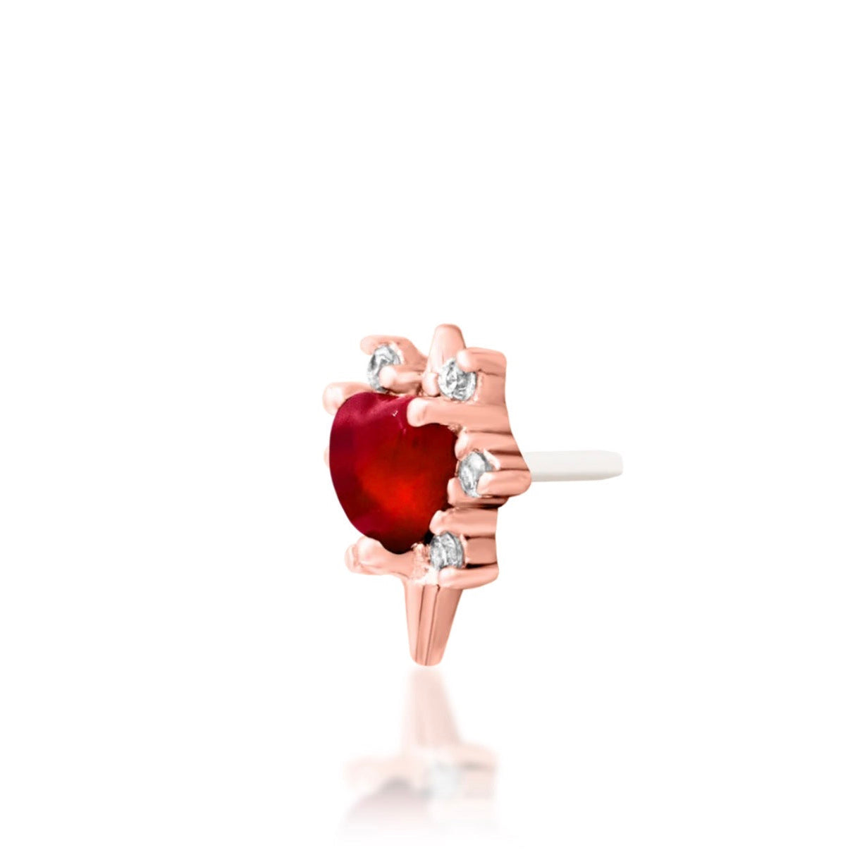 Rose gold cartilage earring with warm Carnelian and six delicate white cubic zirconia accents
