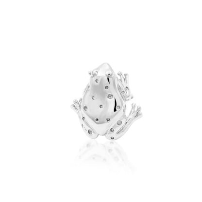 Whimsical solid white gold conch jewellery with tiny frog feet and hammered details