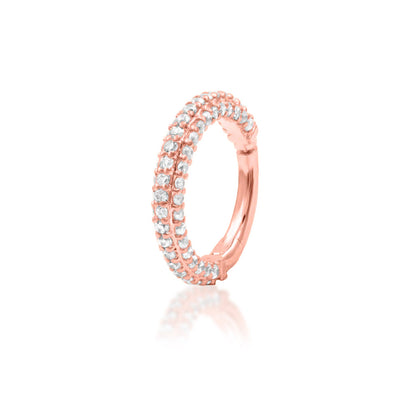 White cubic zirconia daith ring in 14k rose gold with a refined full pavé setting.