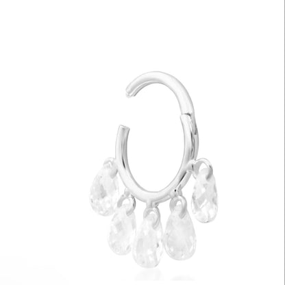 White cubic zirconia ring in 14k white gold showcasing five marquise-cut stones.