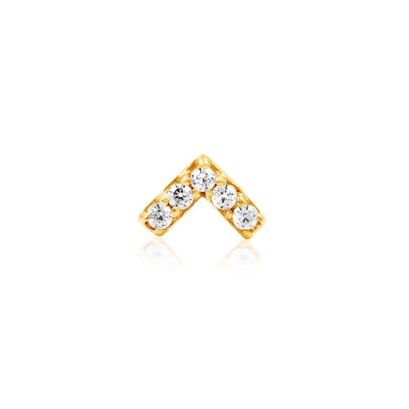 Junipurr Chevron CZ helix stud in solid 14k yellow gold with five white CZ stones