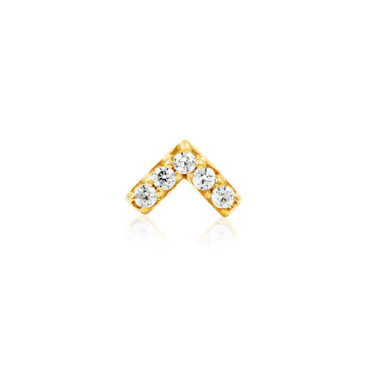 Junipurr Chevron CZ helix stud in solid 14k yellow gold with five white CZ stones