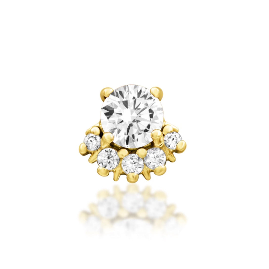     Junipurr Rolina cluster earring in solid 14k yellow gold with a central white CZ and graduated gemstone accents