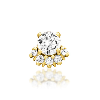    Junipurr Rolina cluster earring in solid 14k yellow gold with a central white CZ and graduated gemstone accents