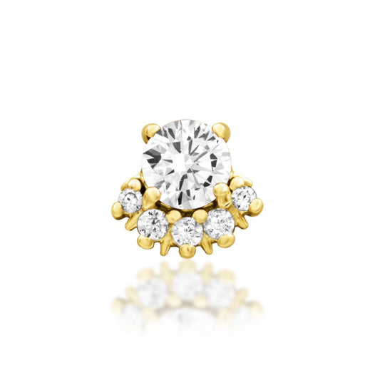     Junipurr Rolina cluster earring in solid 14k yellow gold with a central white CZ and graduated gemstone accents