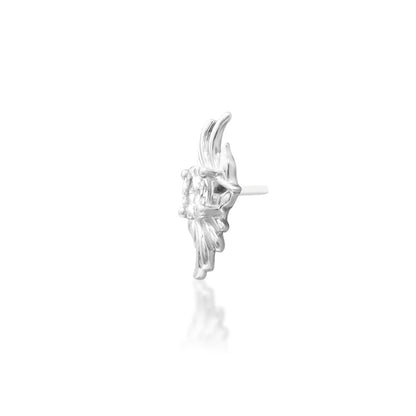 White gold conch earring with an organic curved silhouette and White cubic zirconia accent