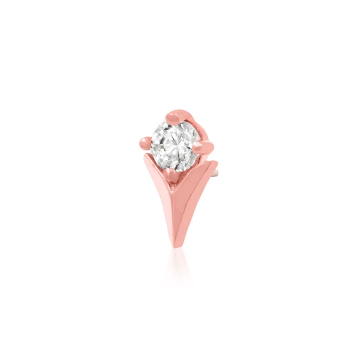 Rose gold flower flat earring with a polished tulip design and 3mm white cubic zirconia