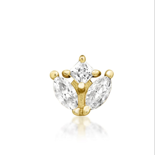 Junipurr Vi flower helix earring in solid 14k yellow gold with princess-cut and marquise White CZ stones