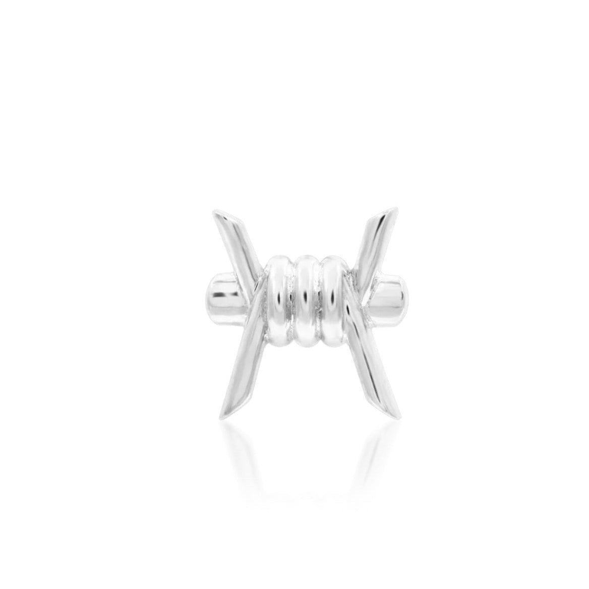     Junipurr Barb-ara white gold flat earring with a sculptural barbed wire motif