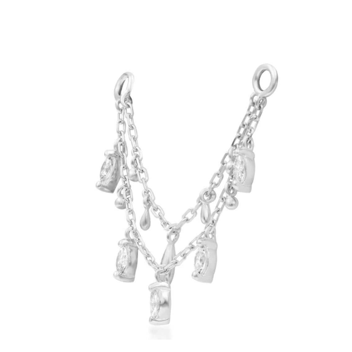 White gold cartilage chain featuring five marquise-cut cubic zirconia gems