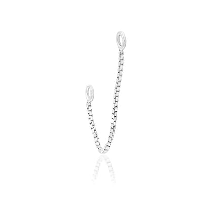     White gold cartilage connector chain designed to link two compatible piercings