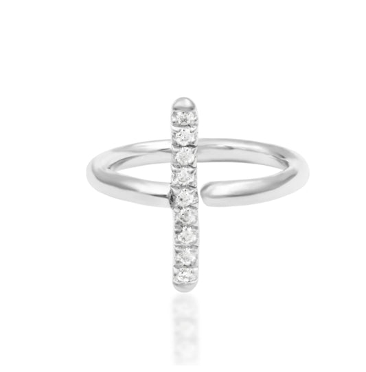 White gold cartilage hoop featuring Junipurr Xaven with a clean line of white CZ detail.