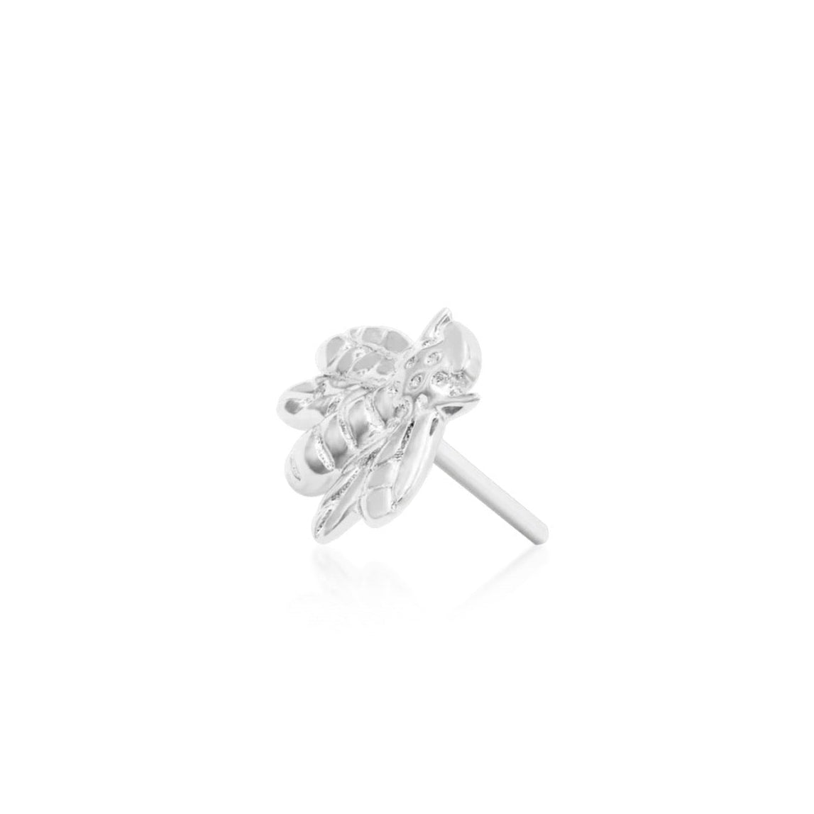 White gold cartilage stud shaped like a bee for helix or flat piercings
