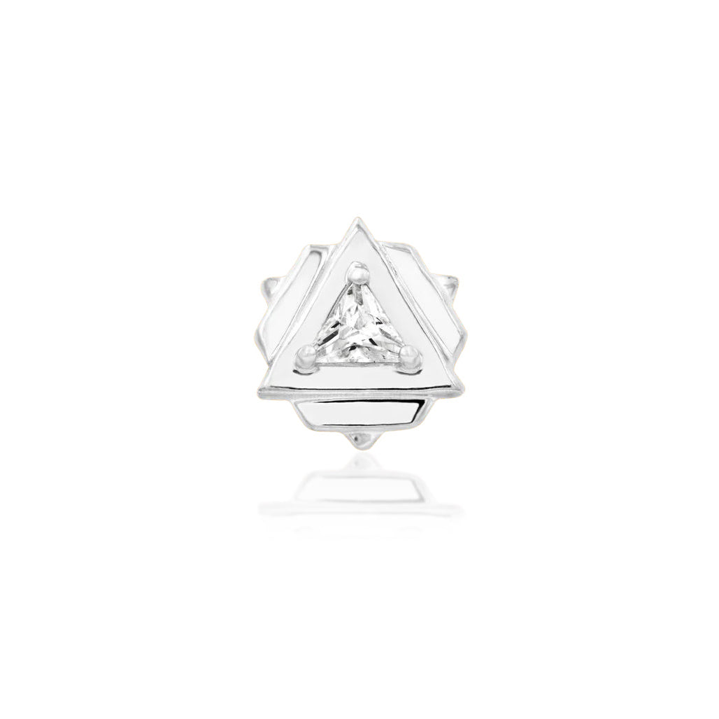 Junipurr Carrie white gold cartilage stud with a triangular cubic zirconia
