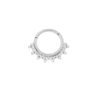 White gold clicker ring featuring the polished beaded Junipurr Halo design.