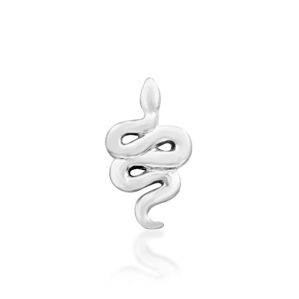 Junipurr Hiss coiled snake tragus earring in solid 14k white gold
