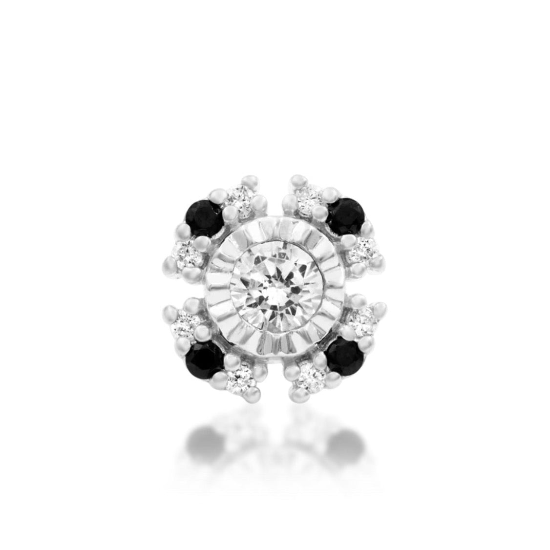 Junipurr Ashanti white gold conch earring with thirteen black and white CZ stones